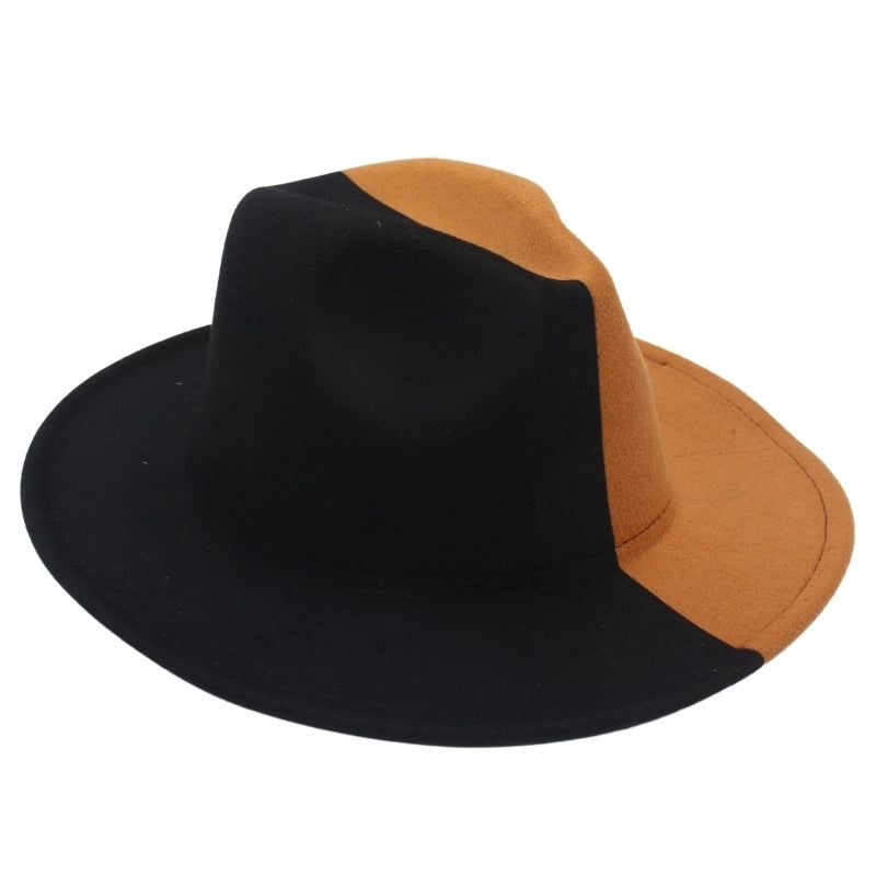 Unisex Basic Color Block Wide Eaves Fedora Hat