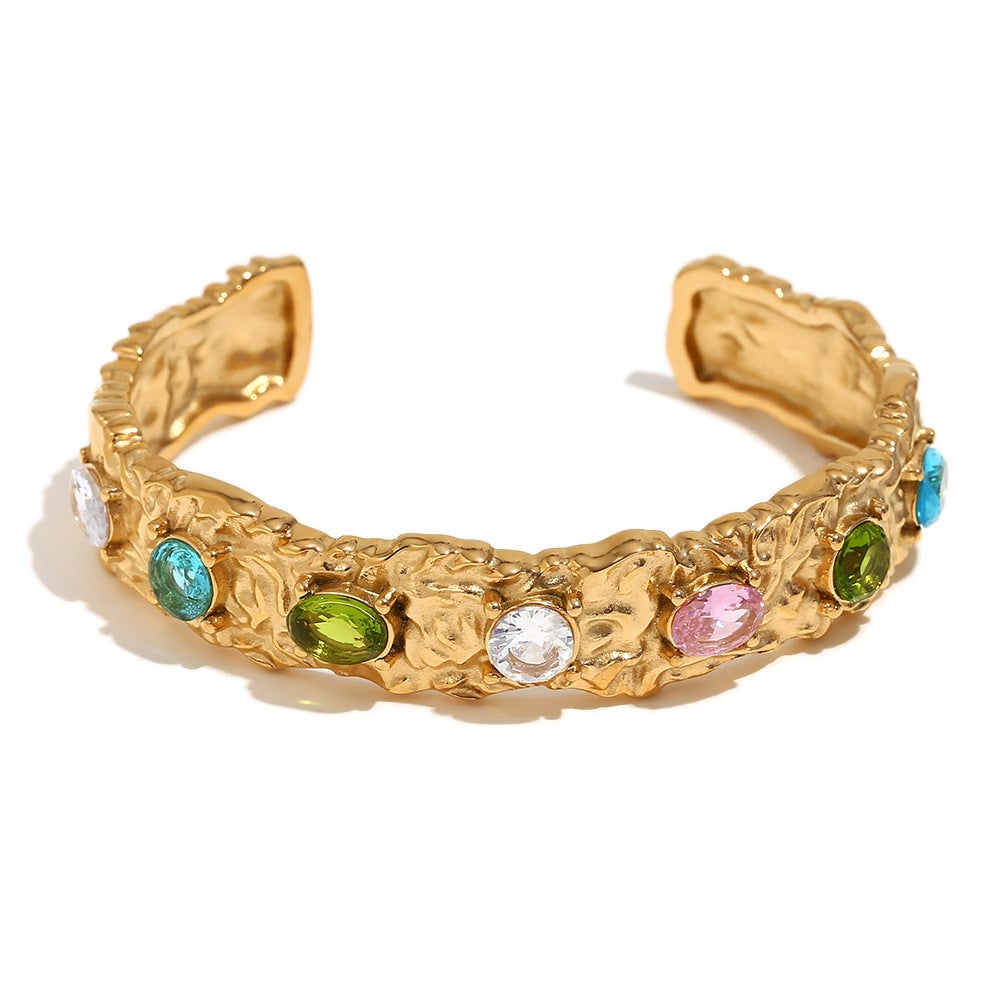 Personalized Earrings Stainless Steel Plated With 18K Gold Irregular Micro-Diamond Casting Bracelet Ring
