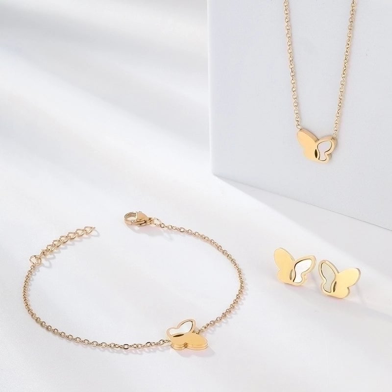 Fashion Cross Heart Shape Butterfly 201 Stainless Steel Shell 18K Gold Plated Plating Stainless Steel Jewelry Sets