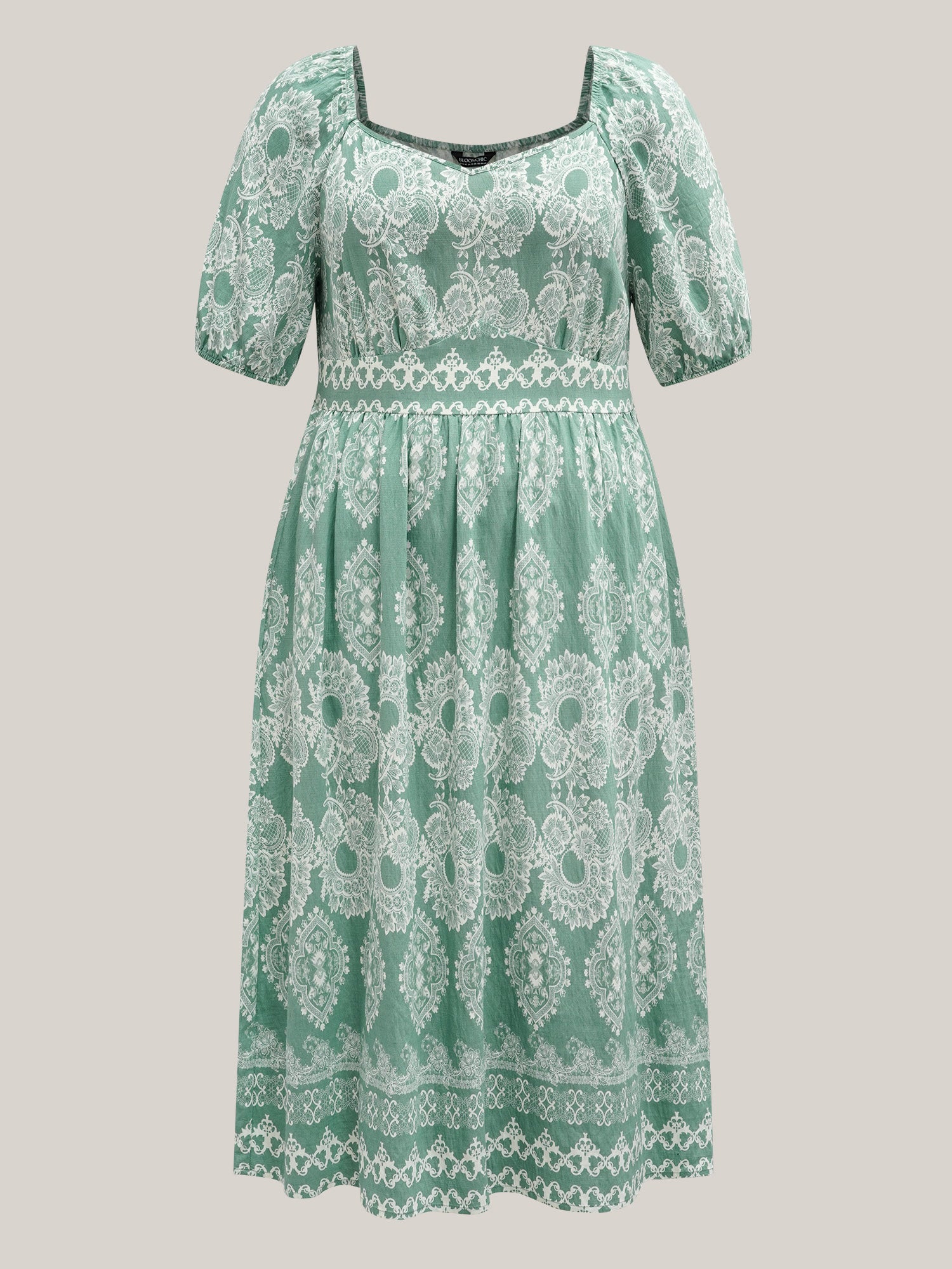 Boho Print Waist Defining Midi Dress