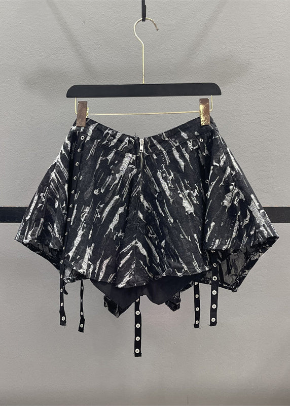 Black High Waist Zippered Tassel Skirts Asymmetrical