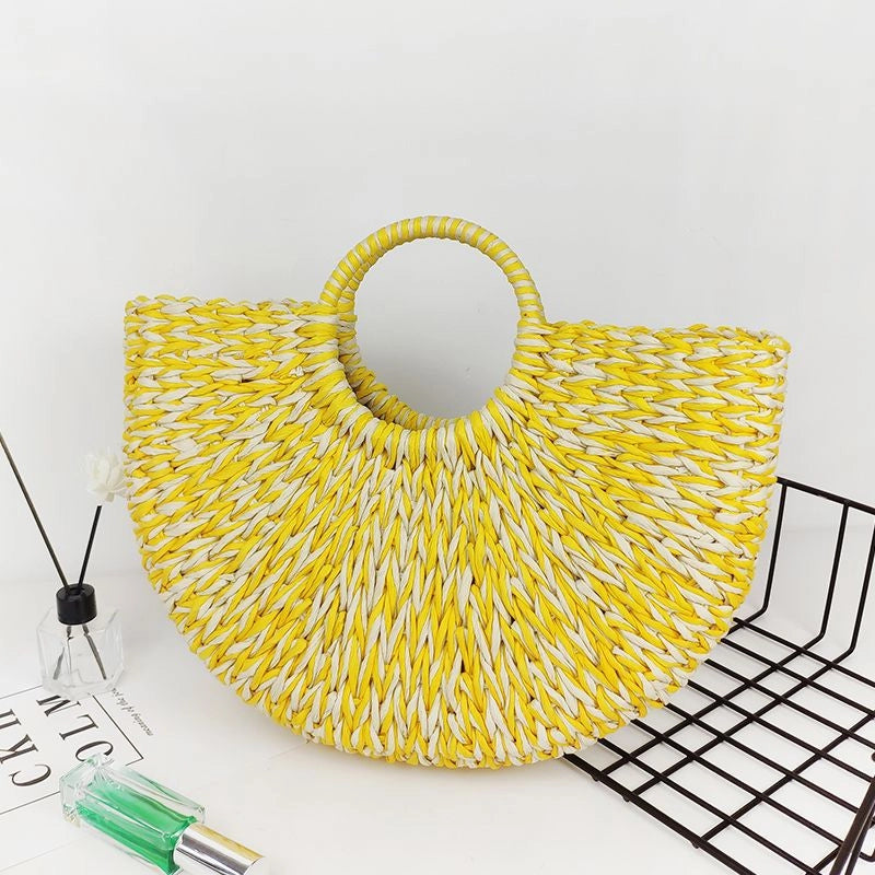 3 Pieces Women's Large Paper Multicolor Streetwear Weave Round Open Straw Bag