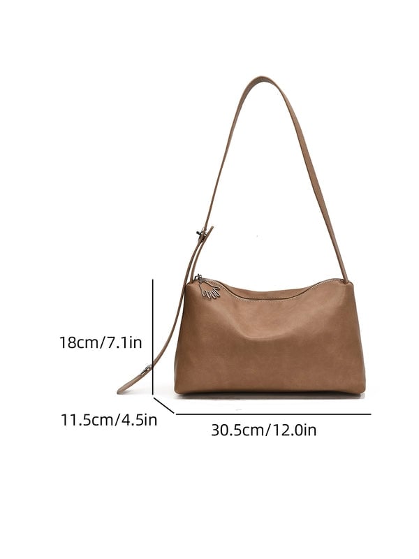Women's Pu Leather Solid Color Basic Classic Style Sewing Thread Pillow Shape Zipper Shoulder Bag