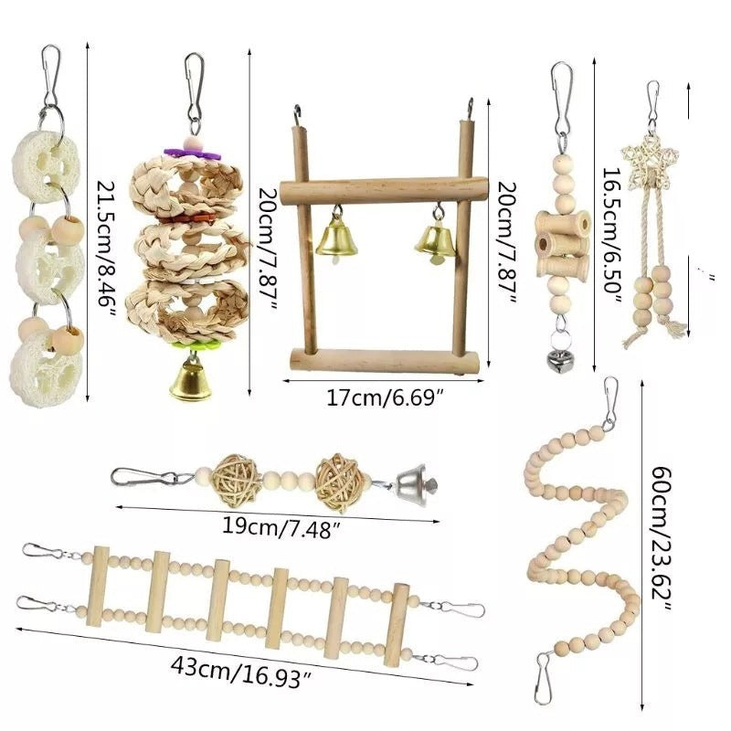 8pcs Bird Parrot Swing Hanging Toy