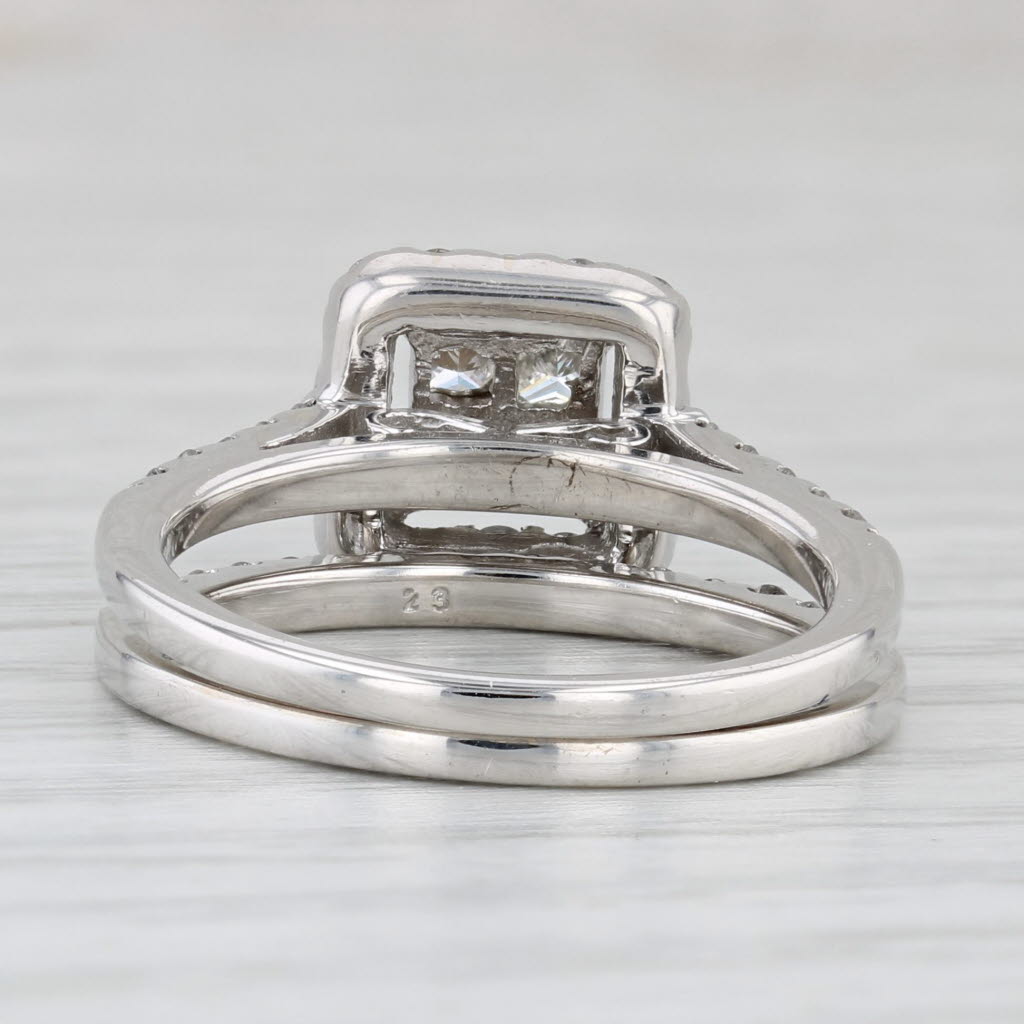 1.07ctw Princess Diamond Halo Engagement Ring Wedding Band Bridal Set 14k Gold
