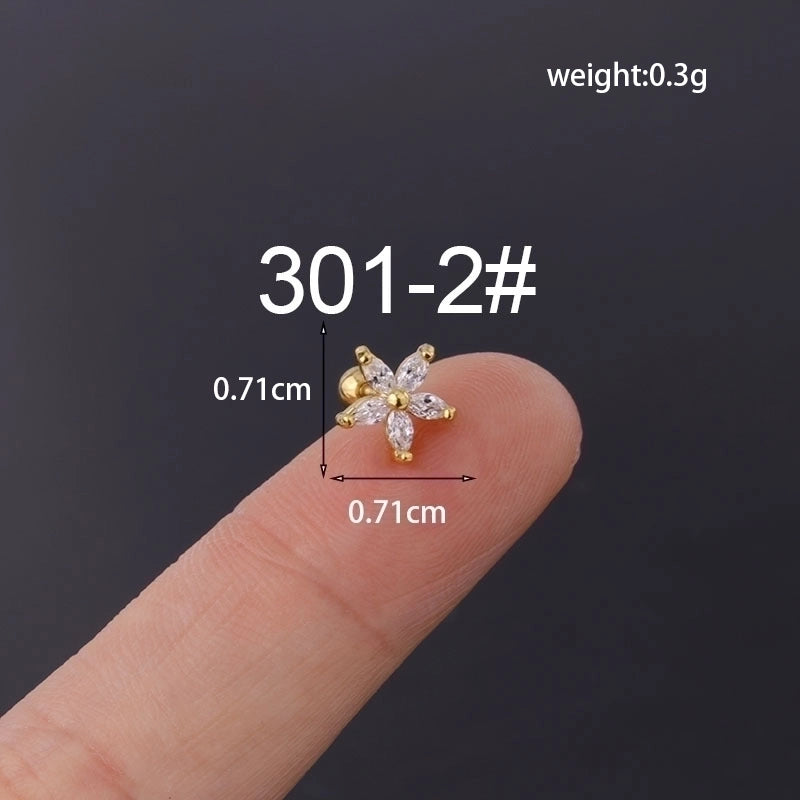 Ear Cartilage Rings & Studs Minimalist Flower Copper Plating Artificial Gemstones