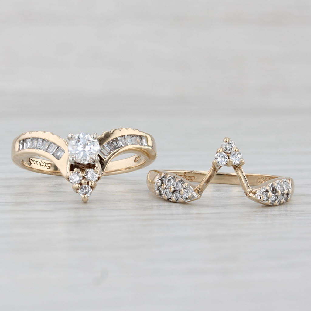 0.75ctw Diamond Engagement Ring Wedding Band Jacket Bridal Set 14k Gold Size 7
