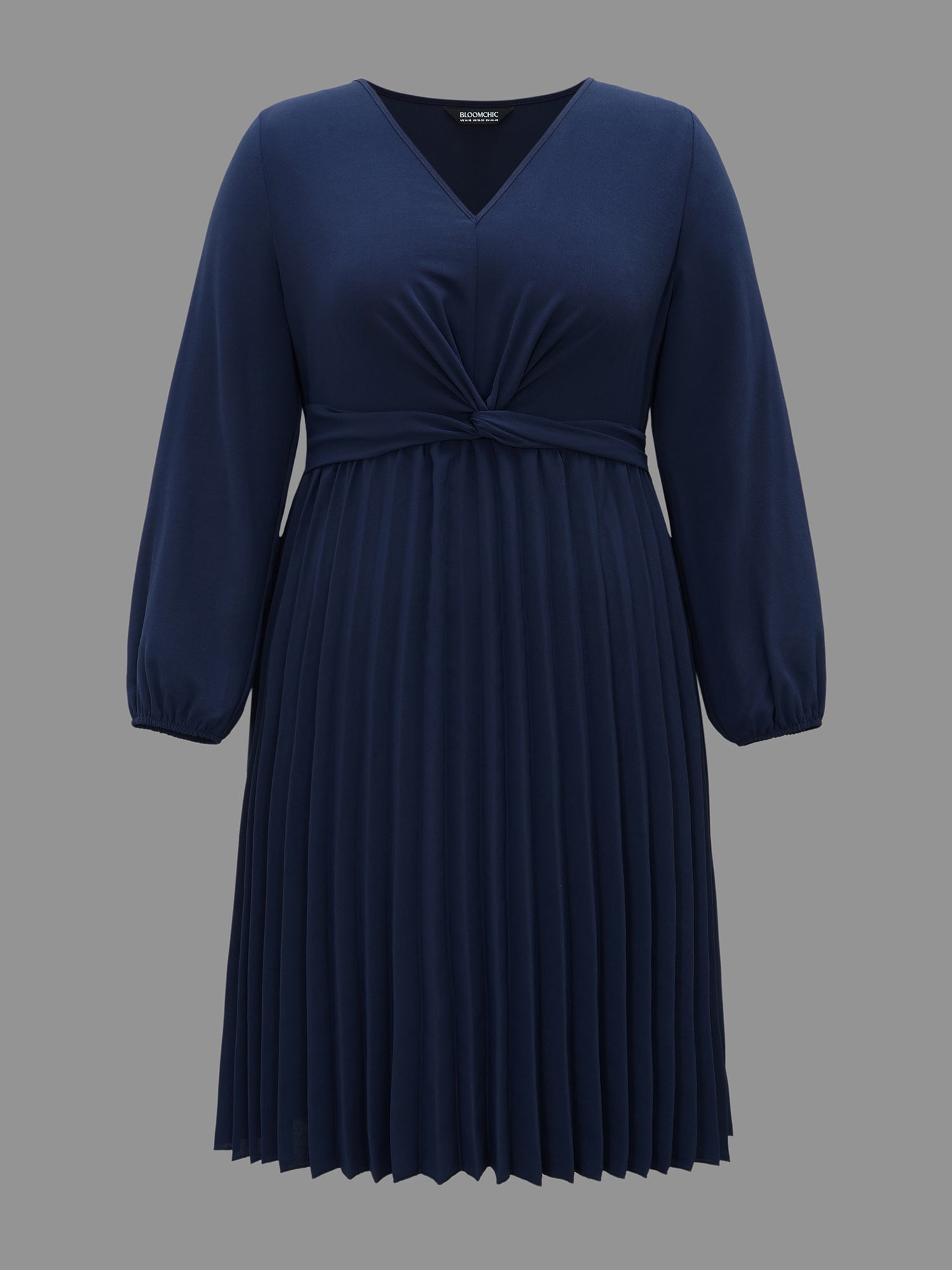 V Neck Twist Front Pleated Dress