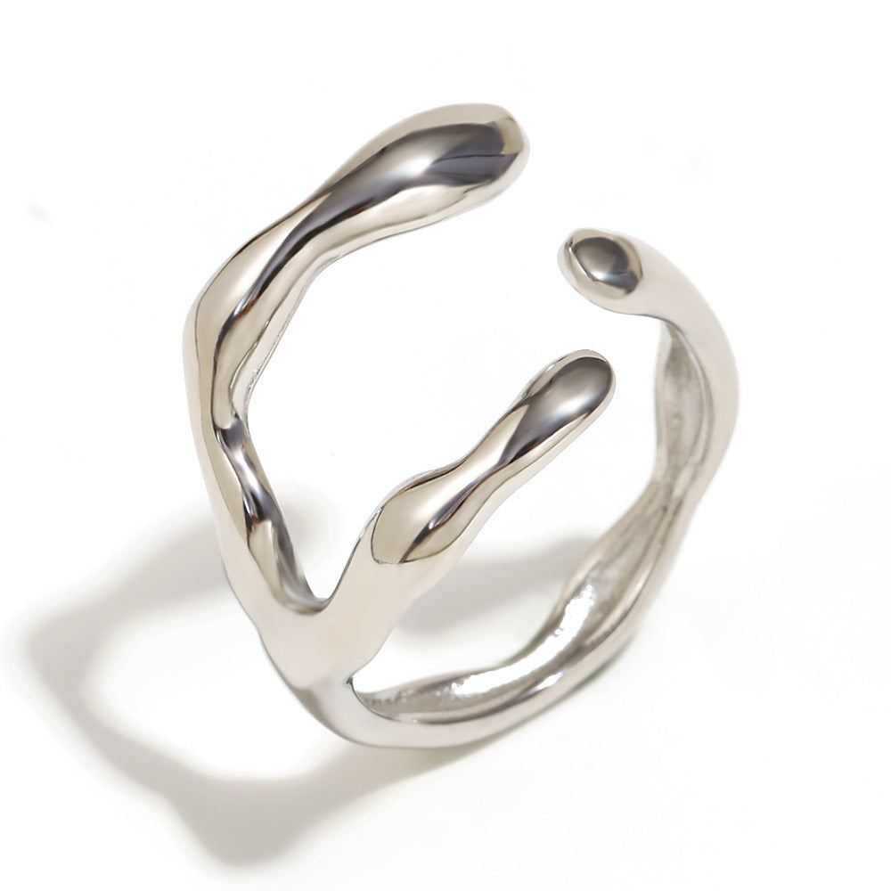 Fashionable Niche Personality Simple Hot Style Hand Jewelry Stainless Steel Plated 18K Gold Line Oil Drop Ring Female