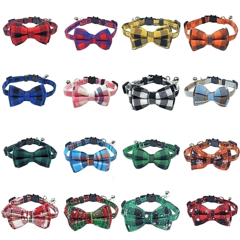 Pet Collar Bell Bow British Checked Cloth Collar