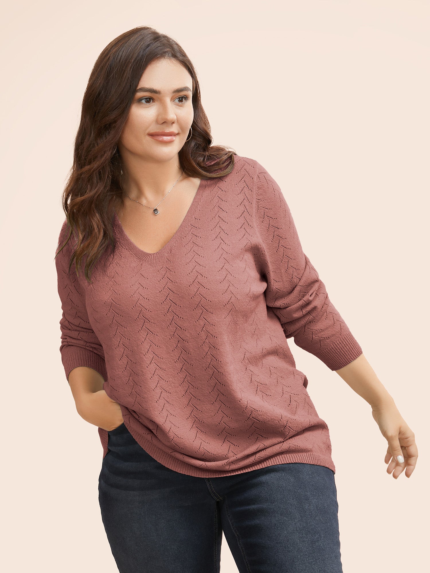 Texture V Neck Lightweight Pullover