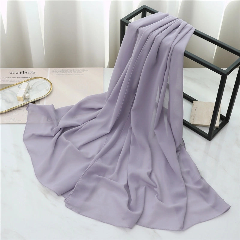 Pearl Chiffon Scarf Solid Color Rectangular Scarf Women's Shawl Basic Scarf