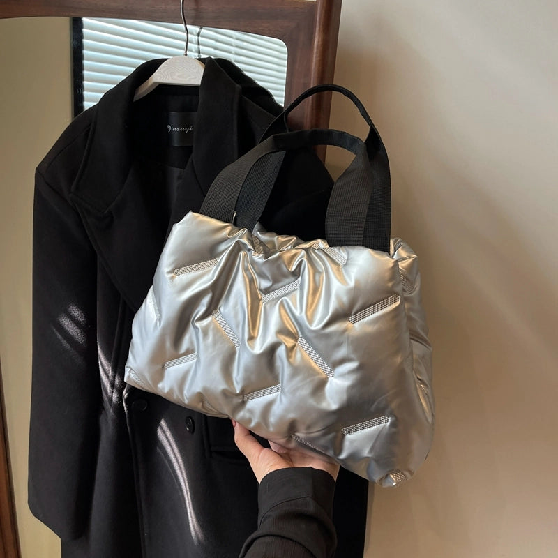 Women's Polyester Solid Color Classic Style Sewing Thread Square Zipper Handbag