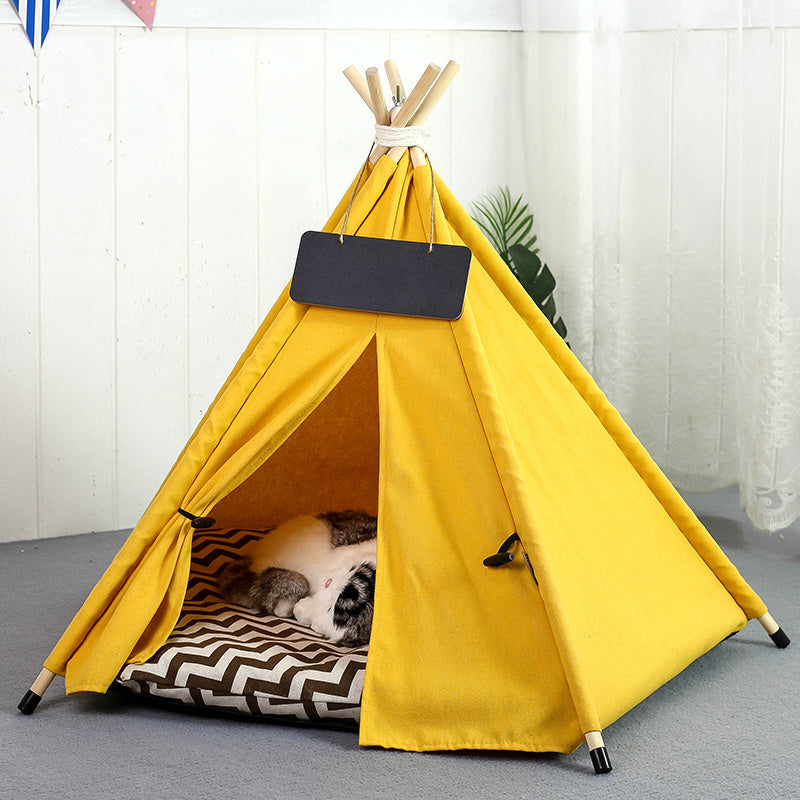 Portable Pet Teepee Tent - Cozy Dog & Cat Bed with Washable Cushion