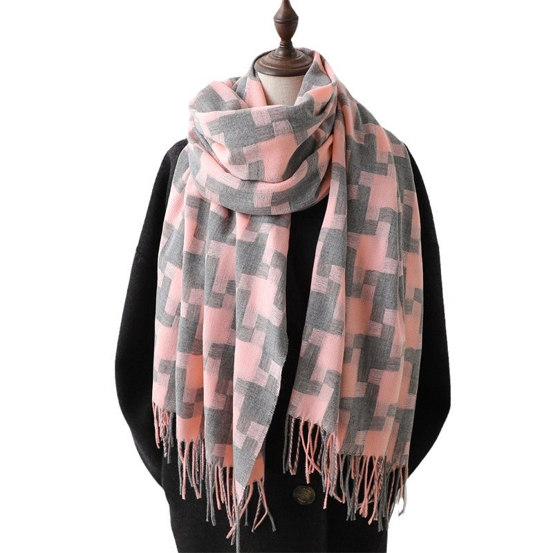 Women's Elegant Basic Lady Plaid Imitation Cashmere Polyester Scarf