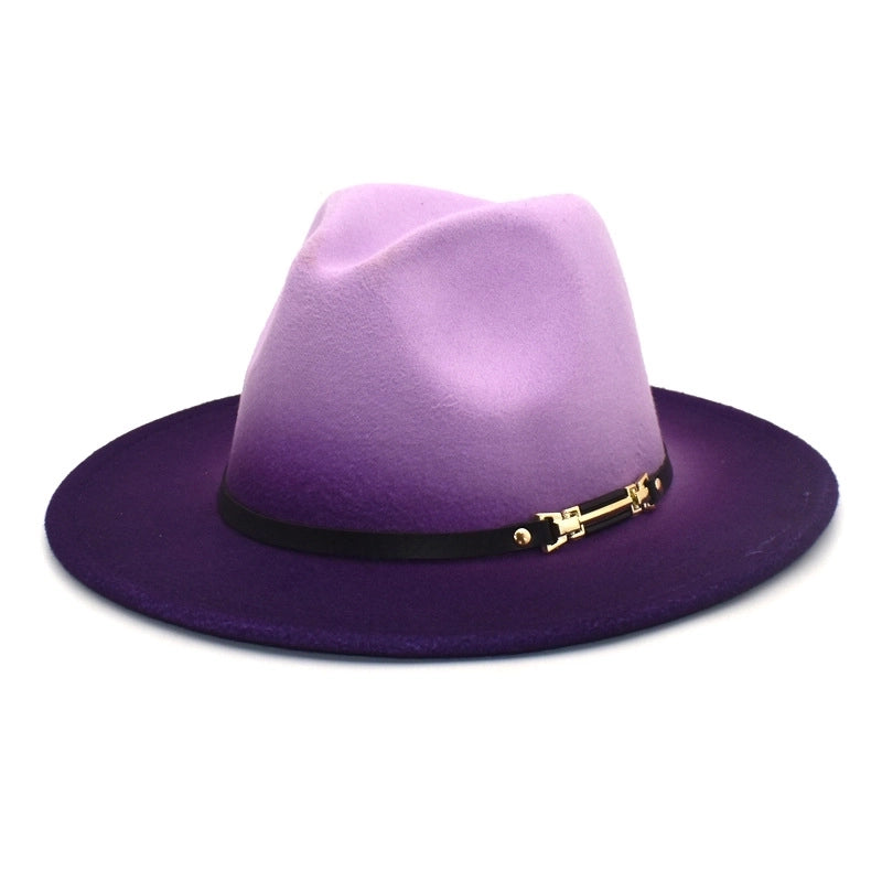 Unisex Fashion Color Block Gradient Color Flat Eaves Fedora Hat