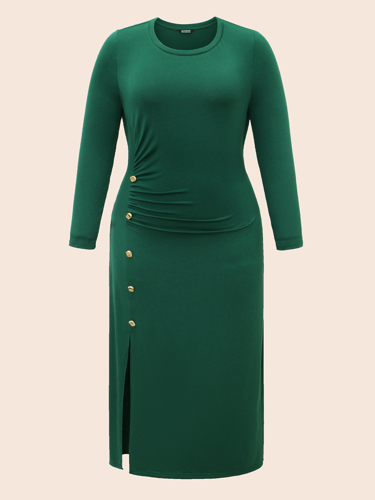 Plain Button Detail Split Hem Dress