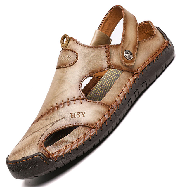 Fransikin business Summer Men's Sandals Breathable Genuine Leather Outdoor Sandals Luxury Men's Casual Aque Shoes non-slip Men Slippers Sandals