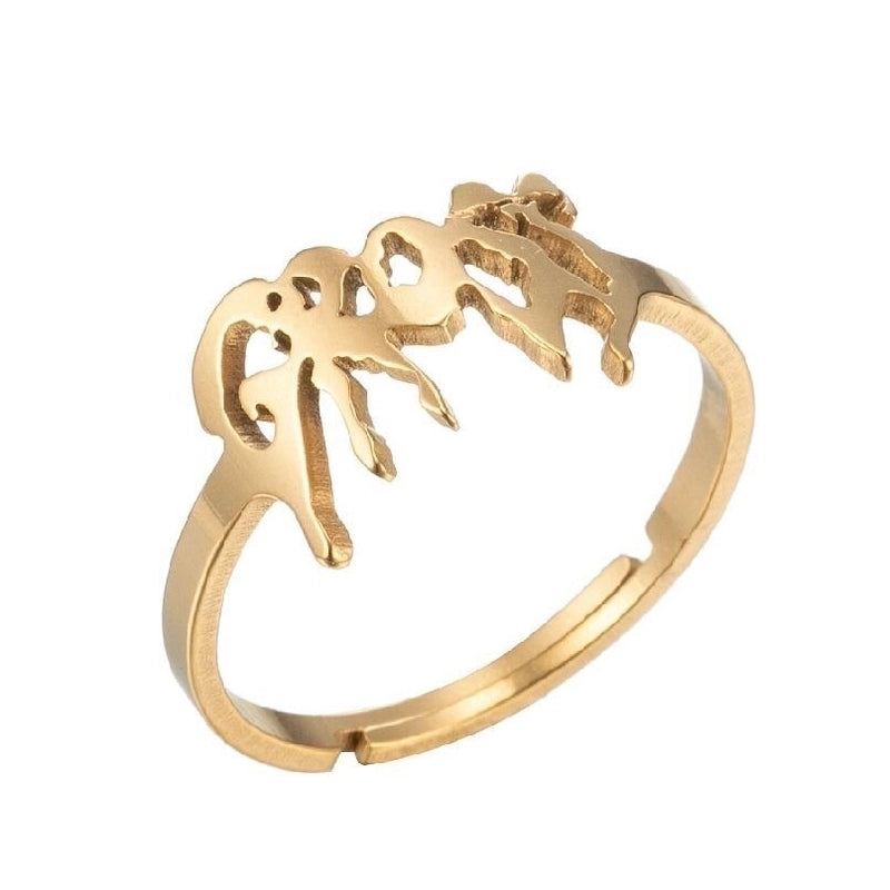 Fashion Letter 201 Stainless Steel 18K Gold Plated Hollow Out Rings