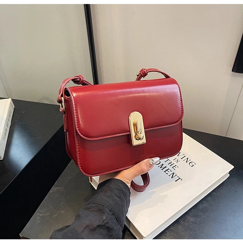 Women's Small PU Solid Color Elegant Lock Square Magnetic Buckle Square Bag