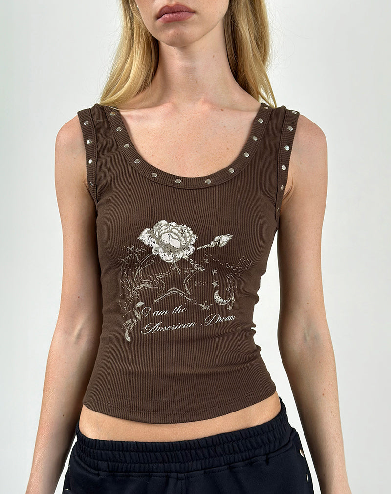 Daxio Vest Top in Cocoa American Dream with Studs