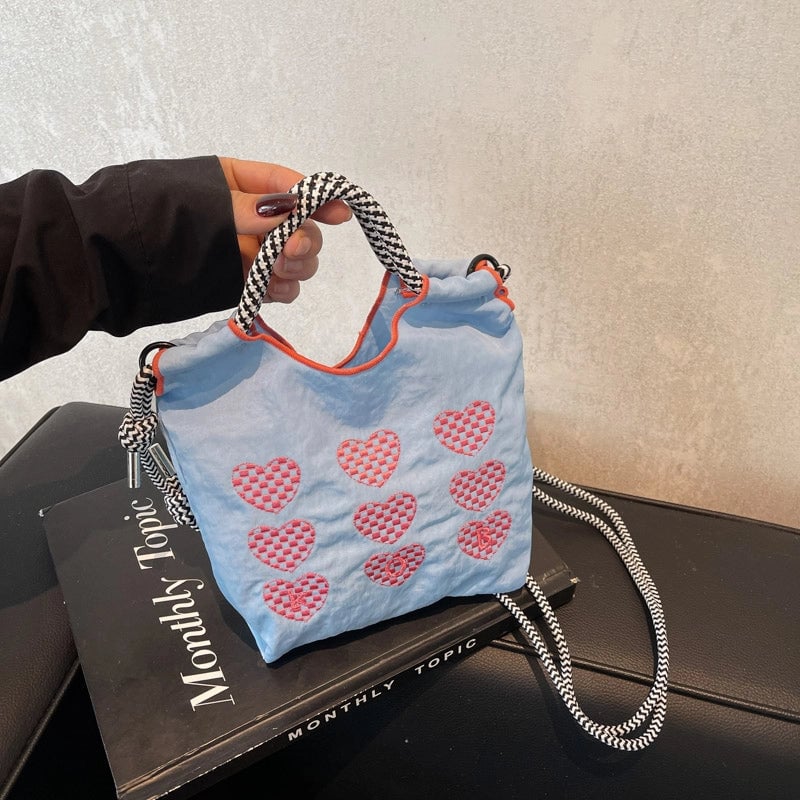 Women's Medium Cloth Heart Shape Classic Style Square Open Crossbody Bag