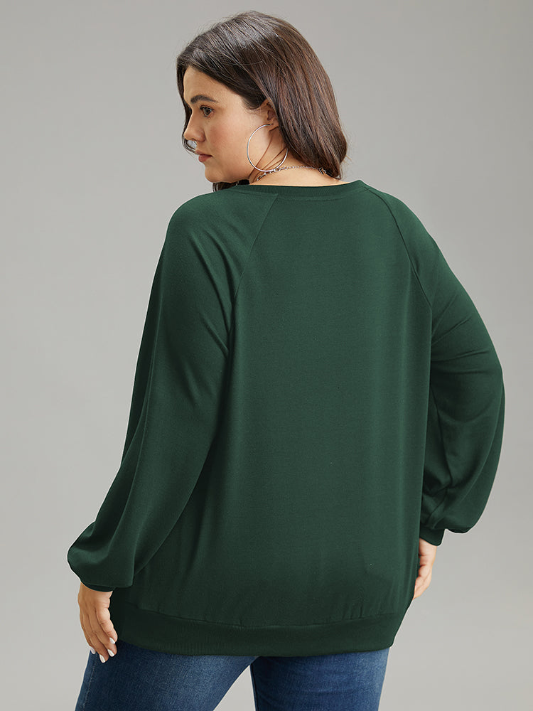 Solid Rib Knit Cut Out Raglan Sleeve Sweatshirt