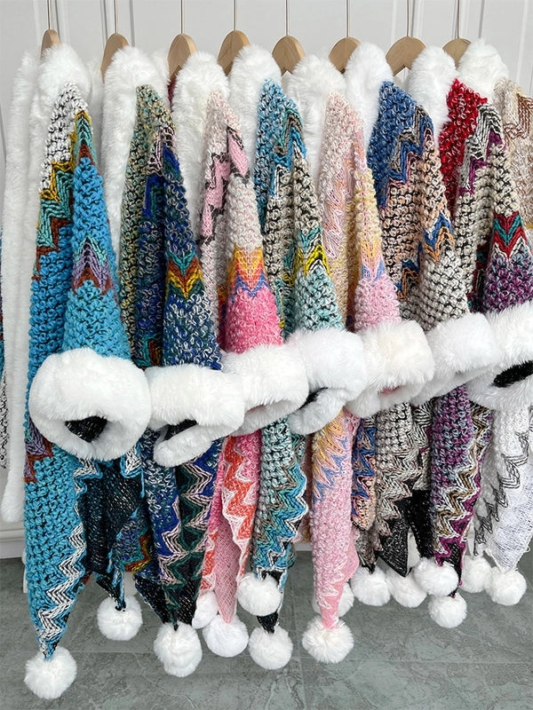 Women's Retro Multicolor Knit Patchwork Shawl