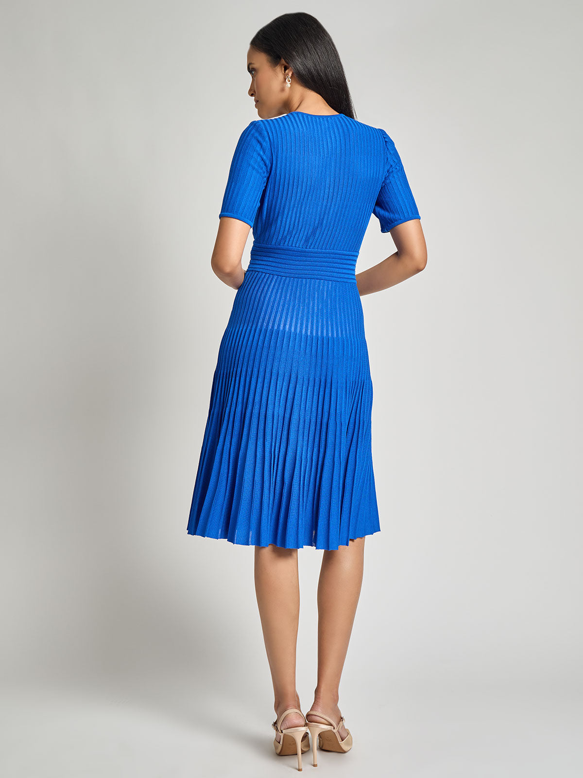 Fit-and-Flare Tonal Ribbed Knit Dress - Modern Fit