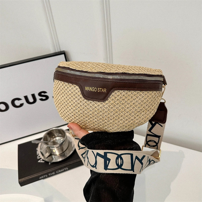 Women's Vacation Solid Color Straw Waist Bags