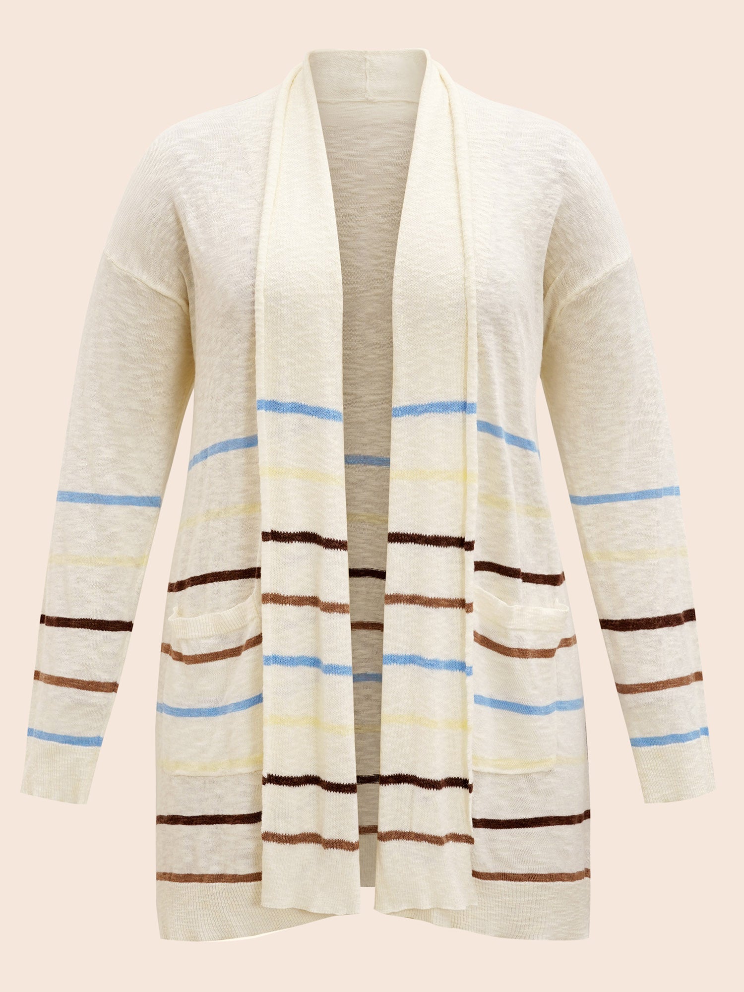 Contrast Striped Pocket Open Front Cardigan