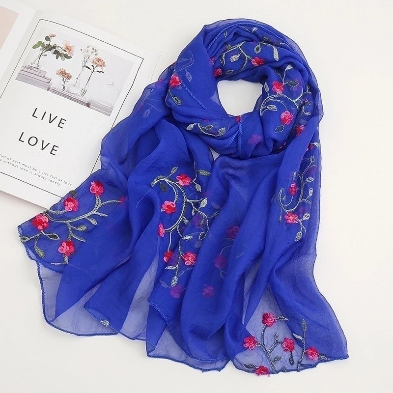 Fashion Flower Chiffon Embroidery Chiffon Scarves