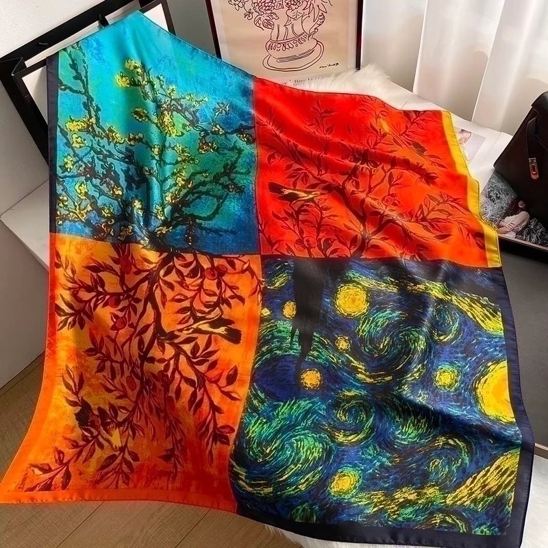 Women's Elegant Sweet Minimalist Color Block Satin Printing Floral Silk Scarf