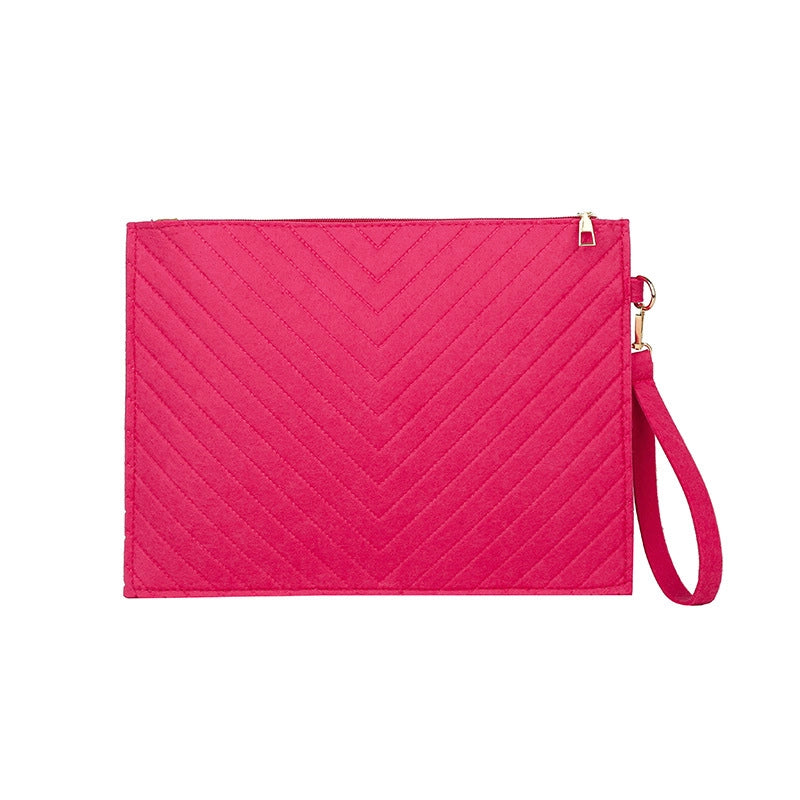 Women's Medium Felt Solid Color Basic Classic Style Square Zipper Envelope Bag