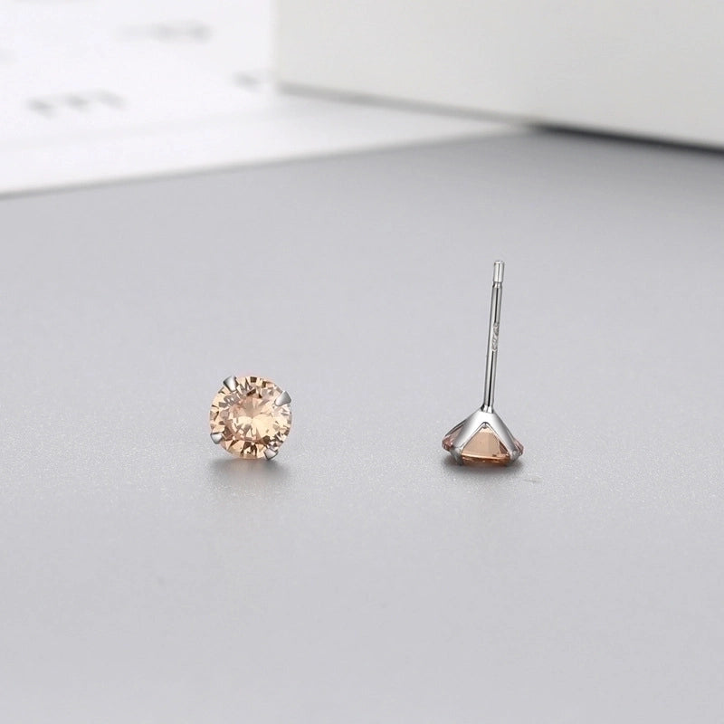 Minimalist Geometric Sterling Silver Zircon Ear Studs 1 Pair