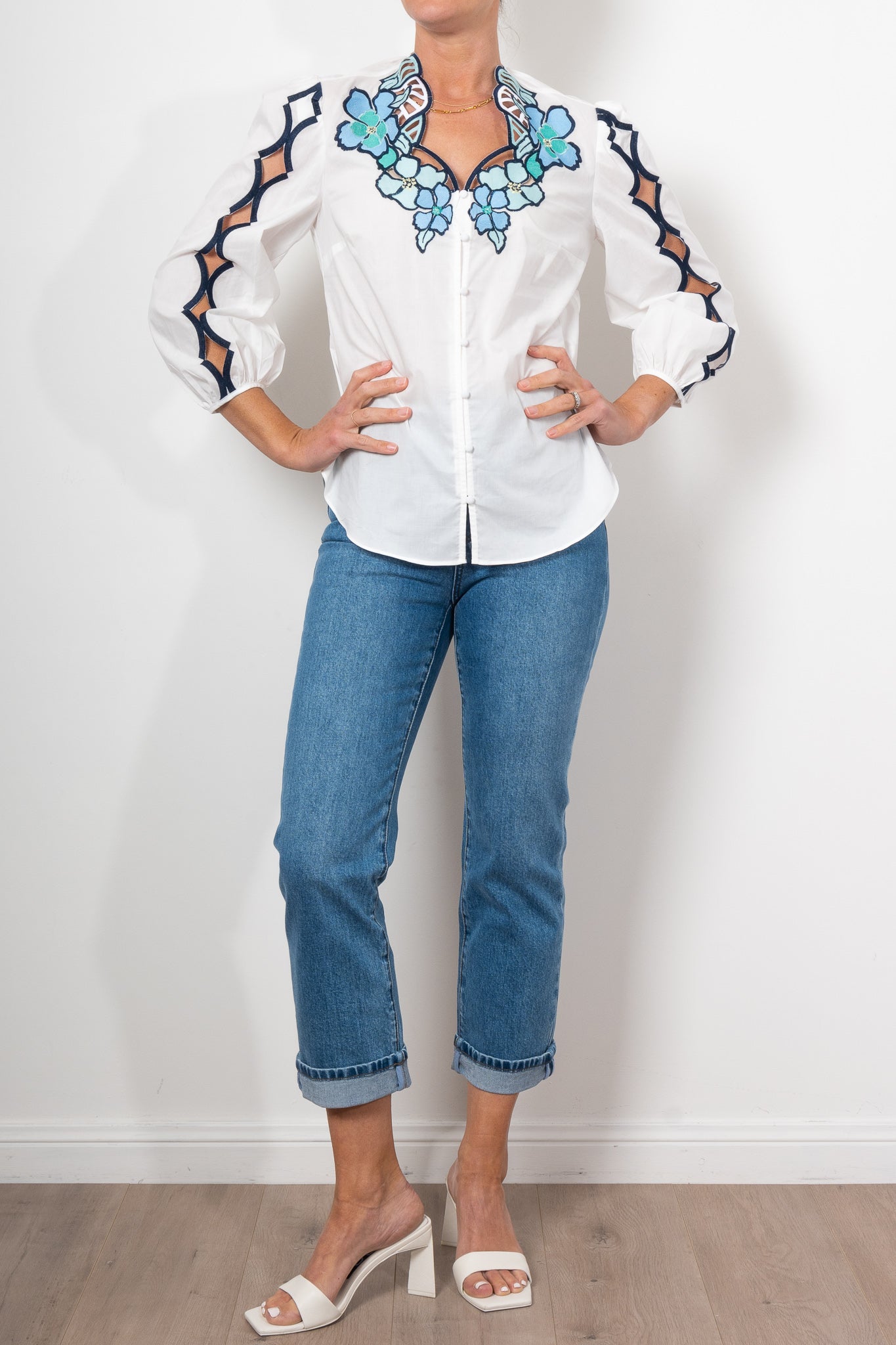 Once Was Cristina Embroidered Blouse Ivory Bay