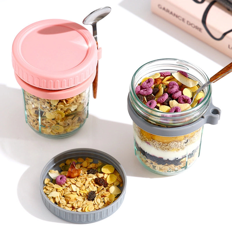 Overnight Oatmeal Cup Mason Sealed Glass Cup Portable Salad Cup With Lid Spoon Children Drink Soy Milk Yogurt