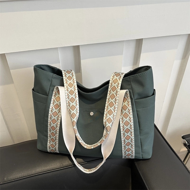 Women's Canvas Solid Color Basic Zipper Tote Bag