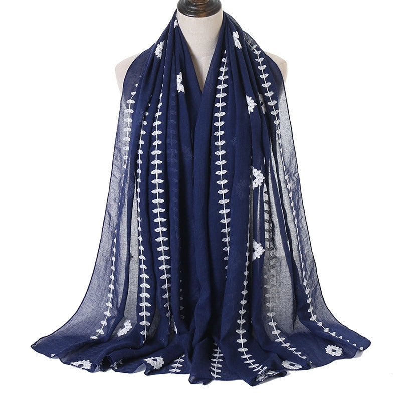 Women's Basic Retro Classic Style Flower Cotton Scarf