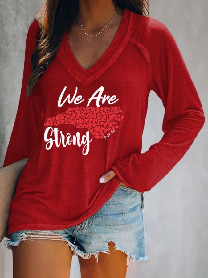 Women's North Carolina We Are Strong Print V-Neck T-Shirt