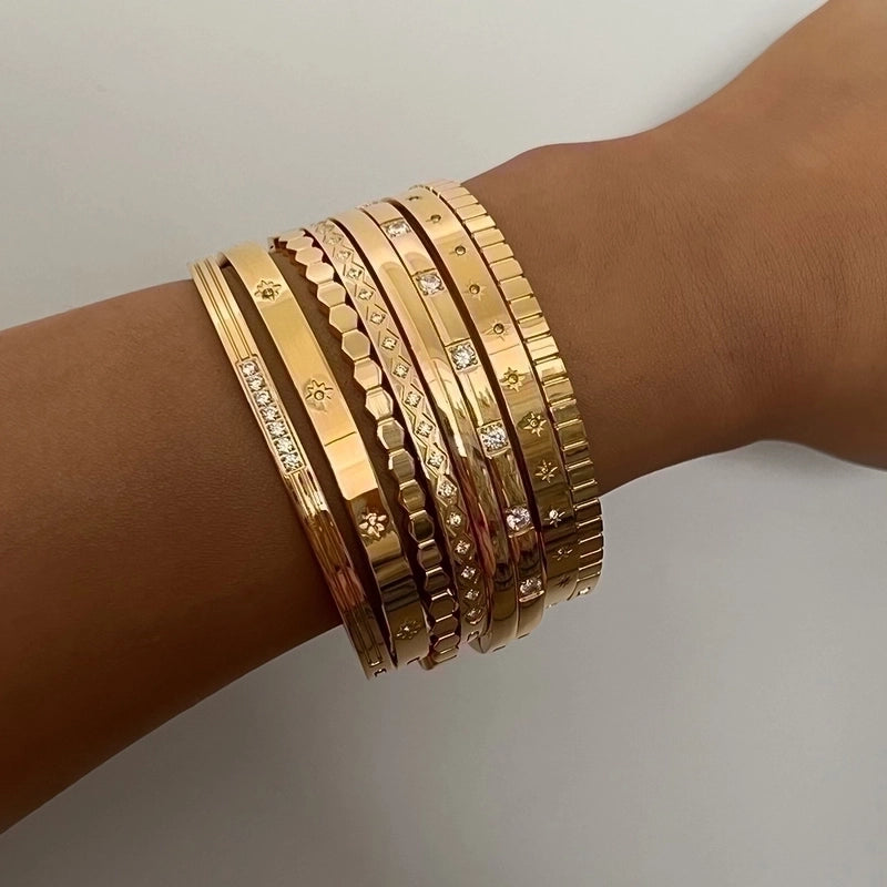 Minimalist Classic Style Geometric Stainless Steel Plating Inlay Zircon Bangle