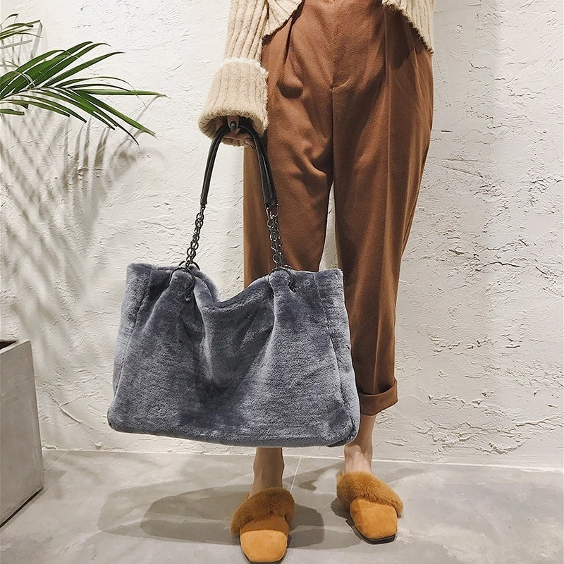 Autumn New Plush Women's Bag Handbag Fashion Plush Big Bag Women's Shoulder Bag Simple Bag