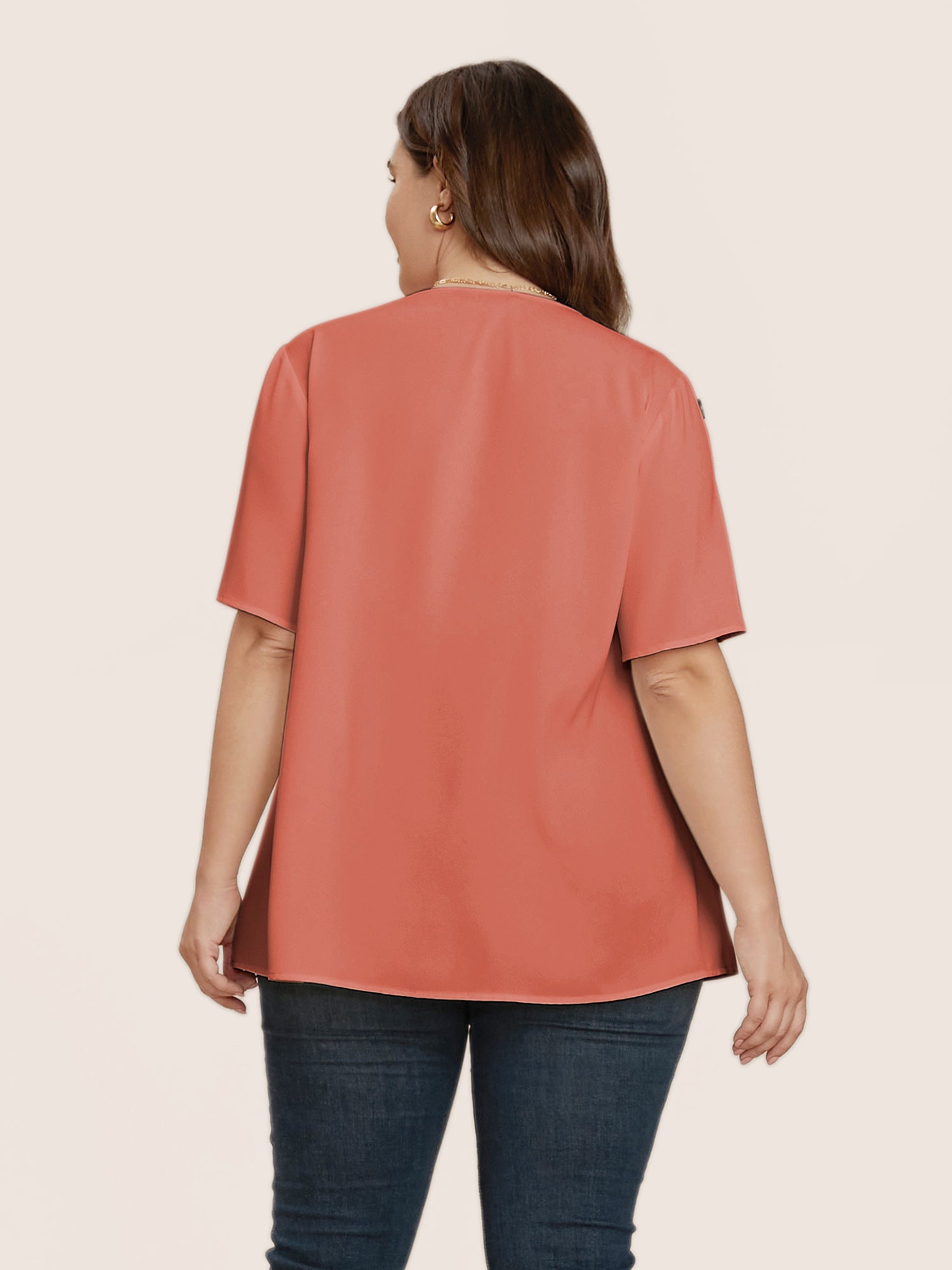 Plain Round Neck Button Detail Blouse