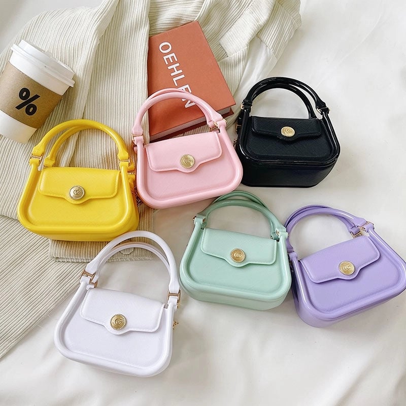 Women's Mini All Seasons Pvc Solid Color Fashion Metal Button Square Magnetic Buckle Handbag