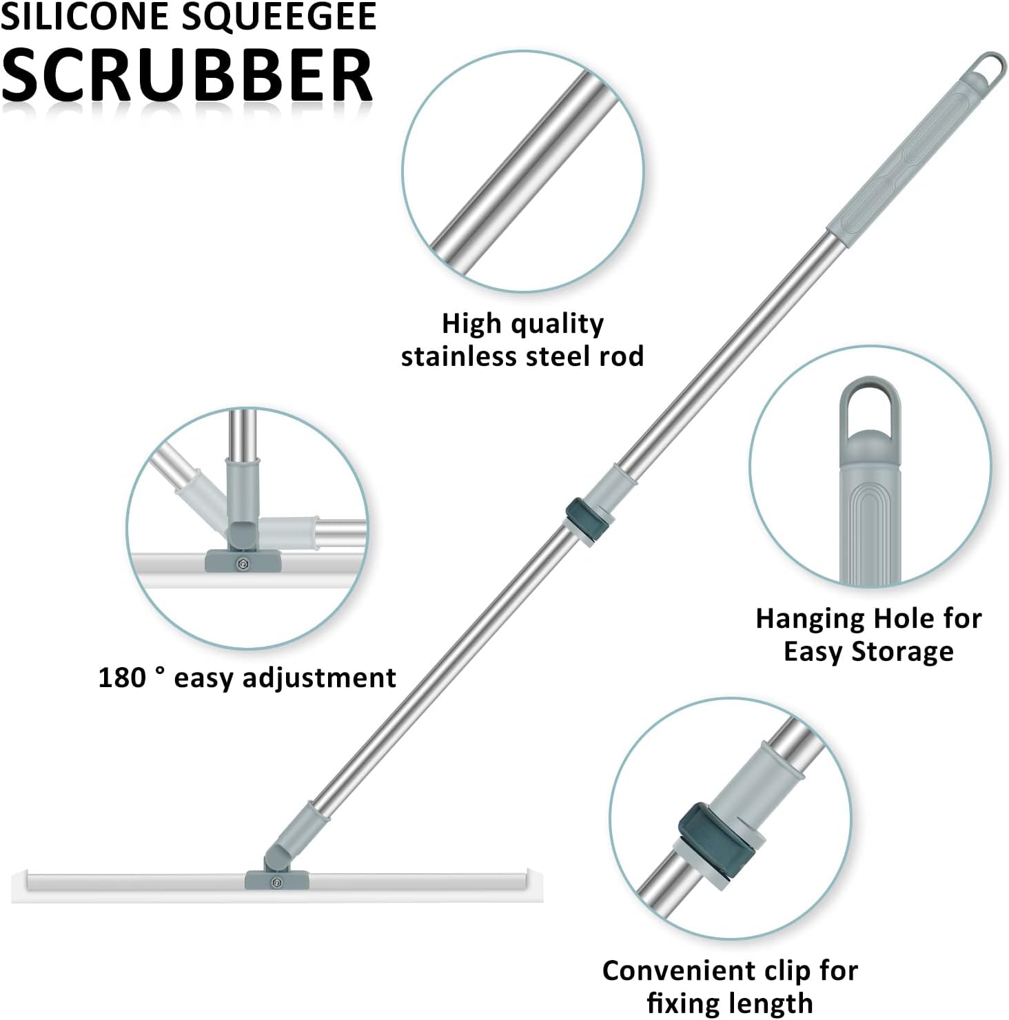 Multifunctional Floor Squeegee Broom Detachable Floor Squeegee Blade For Floor Window 180° Rotatable Silicone Squeegee Scrubber