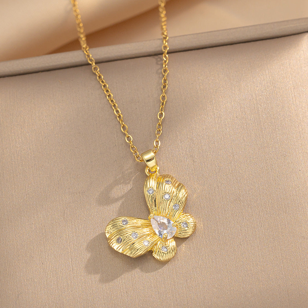 Brushed Fantasy Butterfly Pendant Necklace For Women With Diamond And White Zircon Design Dazzling Galaxy Blessing Butterfly Necklace