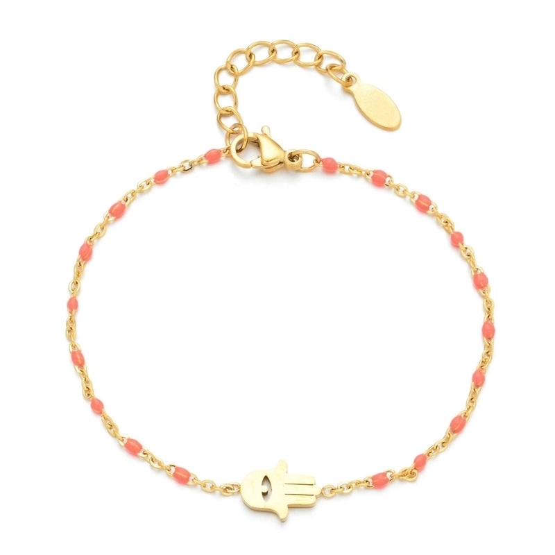 Bohemian Minimalist Palm Eye Stainless Steel Enamel Plating Hollow Out Bracelets