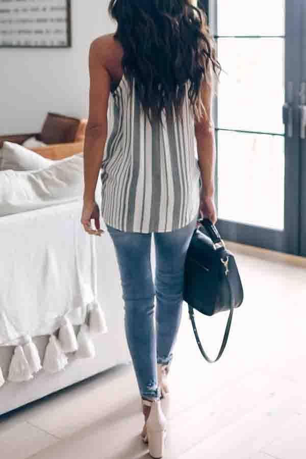 Sleeveless Striped Spaghetti Strap Casual Wear Vest