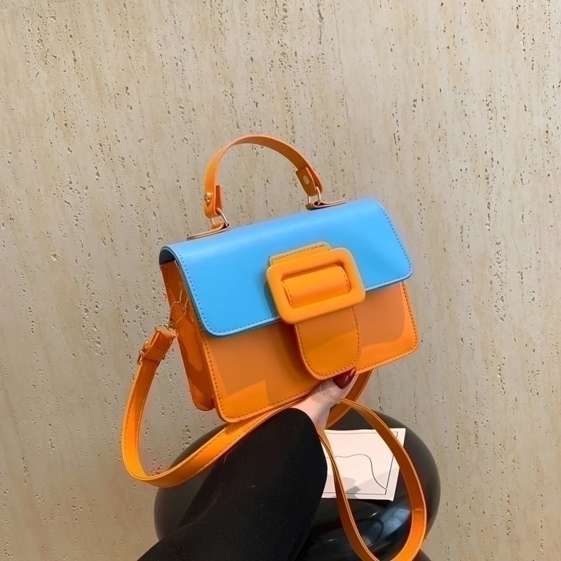 Women's Medium Pu Leather Color Block Basic Square Flip Cover Crossbody Bag