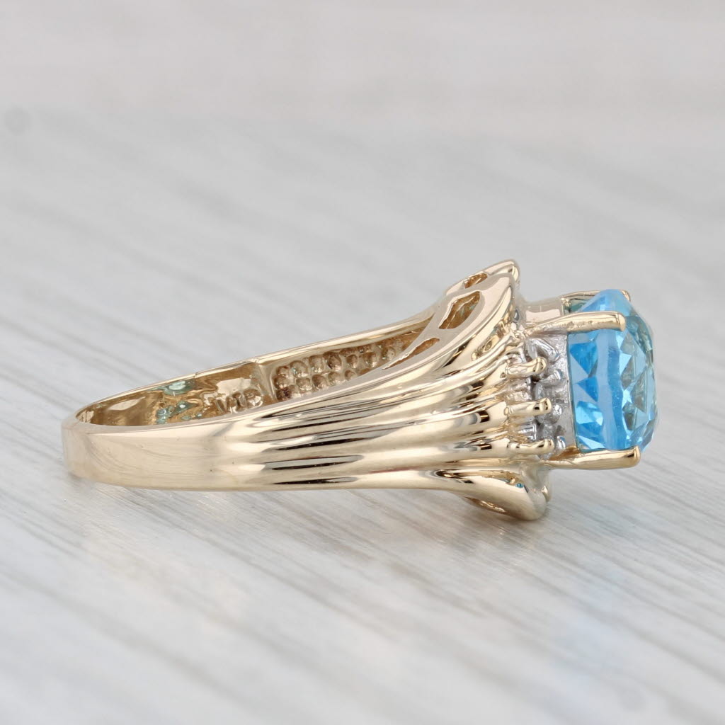 3.39ctw Oval Blue Topaz Diamond Ring 10k Yellow Gold Size 7